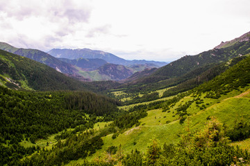Fototapeta na wymiar panorama from green beskid mountains ,high tatra, with lake and waterfalls