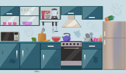 Dirty messy kitchen vector illustration. - 217711639