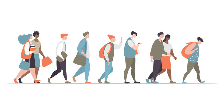 Group character office workers walk isolated