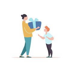 Vector illustration of dad giving a gift to his son