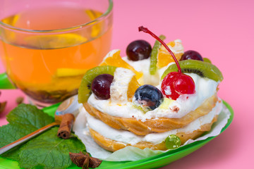 Delicious double decker fruit pastry with cream