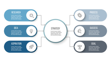 Business infographic. Organization chart with 6 options. Vector template.