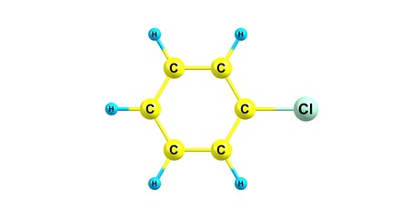 Chlorobenzene molecular structure isolated on white