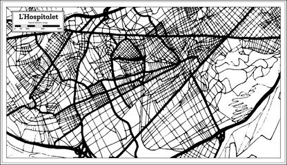 Fototapeta na wymiar L'Hospitalet Spain City Map in Retro Style. Outline Map.