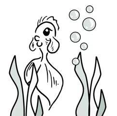 Tapeten Kleurplaat grijstinten onderwater vis © emieldelange