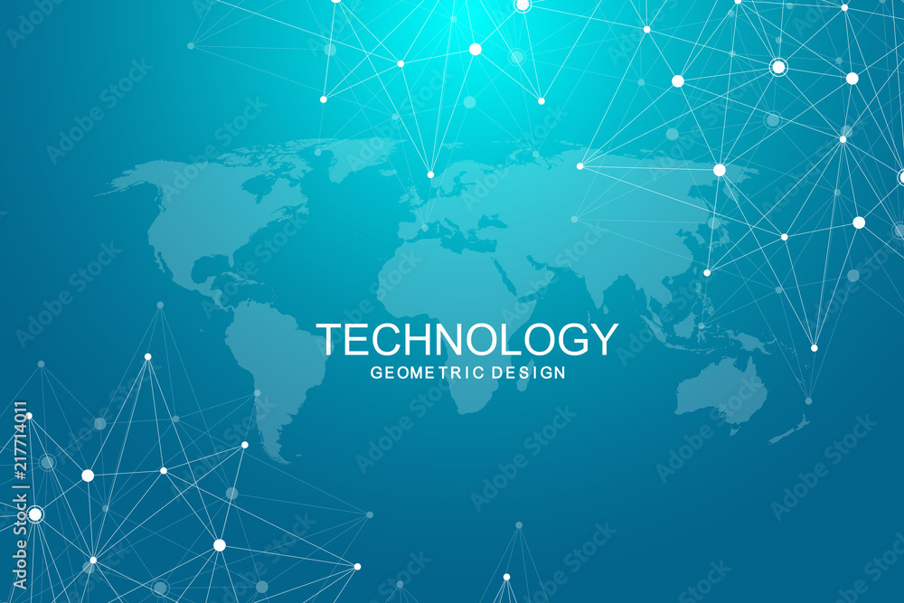 Poster Global network connections with world map. Internet connection background. Abstract connection structure. Polygonal space background. Vector illustration.