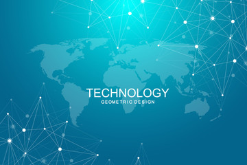 Global network connections with world map. Internet connection background. Abstract connection structure. Polygonal space background. Vector illustration.