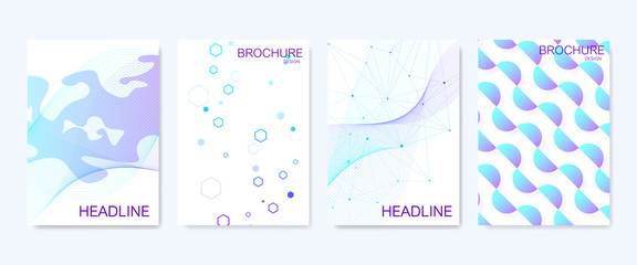 Modern vector templates for brochure, cover, banner, flyer, annual report, leaflet. Abstract art composition with hexagons, connecting lines and dots. Wave flow. Digital technology or medical concept.