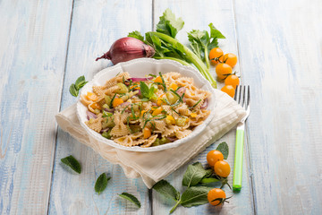 butterfly pasta with mixed vegetables
