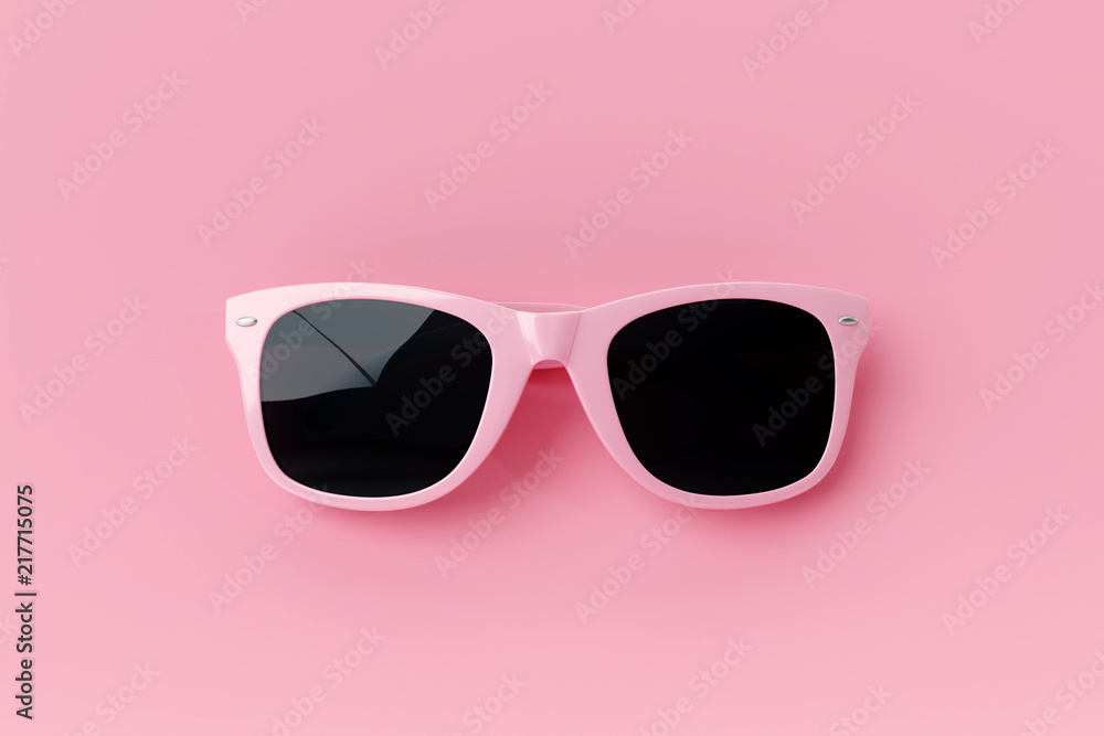 Wall mural Sunglasses on pastel pink background. summer concept. 3d rendering