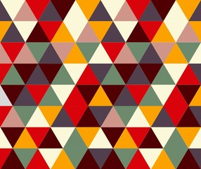 There are many triangles of different colors on the background.