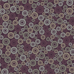 Vintage geometric seamless pattern. Elements of round shape, located on a dark thistle background.