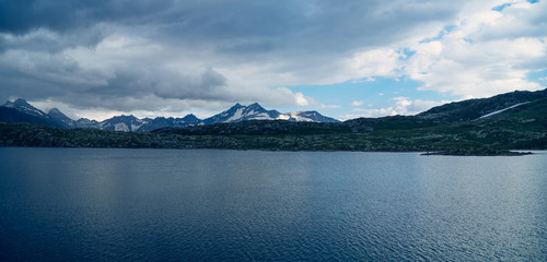 Aerial view of Totensee lake on the top of the Montains. Grimselpass, Switzerland