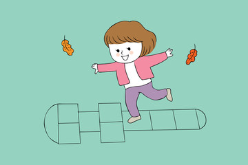 Cartoon cute girl playing vector.