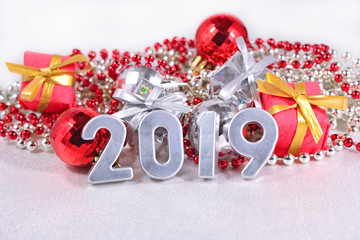 2019 year silver figures and Christmas decorations