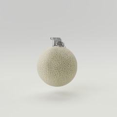 Melon bomb on bright background. Creative idea minimal concept. 