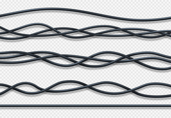 Realistic electrical wires, connection industrial cables vector set