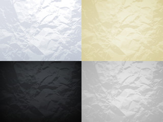 White, yellow, black and grey crumpled paper vector textures set