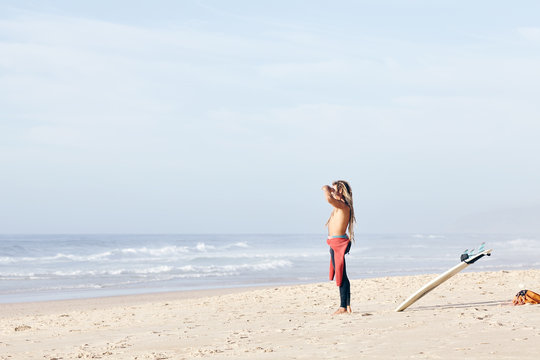 Surfer looking for waves