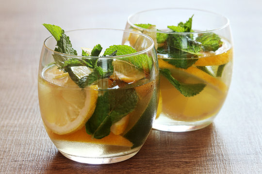 Two glasses with refreshing mojito
