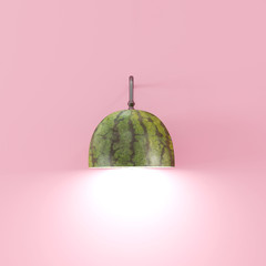 Watermelon lamp on pastel pink background.Creative idea minimal concept