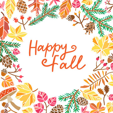 Hello Autumn. Vector background illustration with leaves