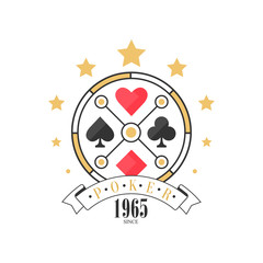 Poker logo since 1965, vintage emblem for poker club, casino, championship vector Illustration on a white background