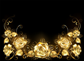 Black background with gold roses