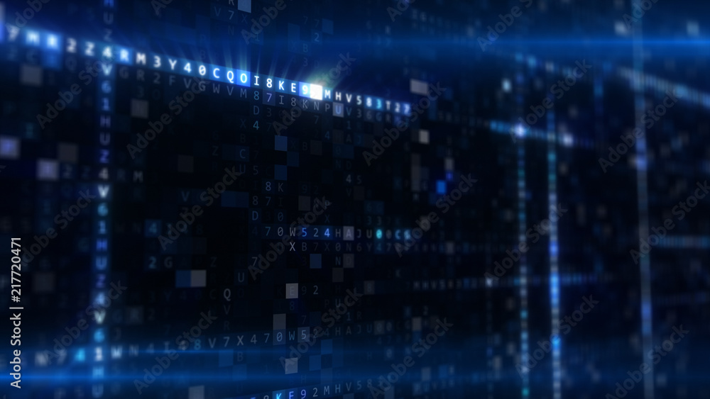 Poster abstract blue futuristic background of information technology hexadecimal digital data code 3d illus