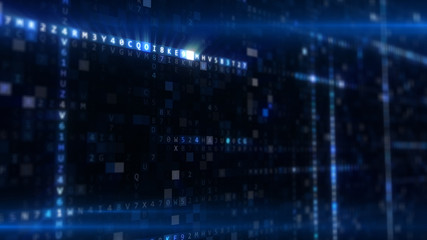 Abstract blue futuristic background of information technology hexadecimal digital data code 3d illustration