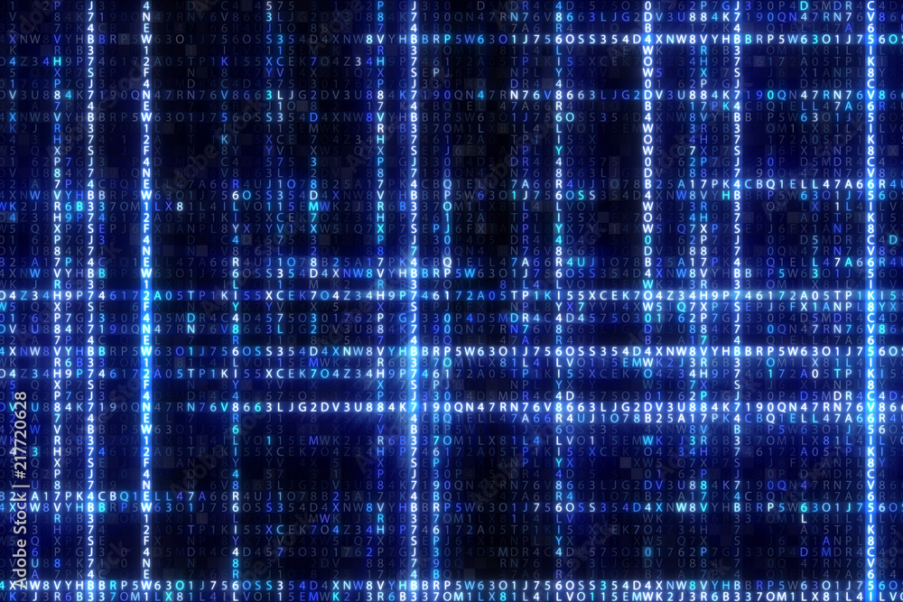 Poster abstract blue futuristic background of information technology hexadecimal digital data code 3d illus