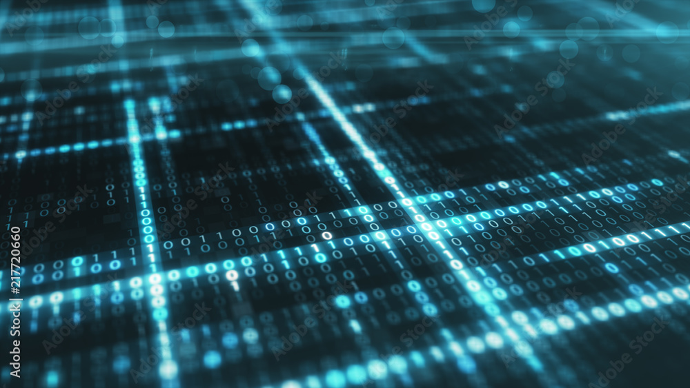 Poster abstract blue futuristic background of information technology binary digital data code 3d illustrati