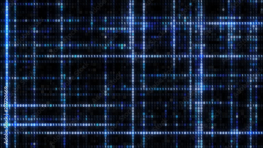 Poster abstract blue futuristic background of information technology binary digital data code 3d illustrati