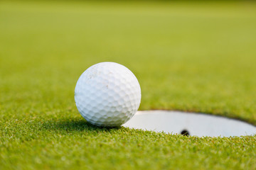 ゴルフ場のグリーンとゴルフボール