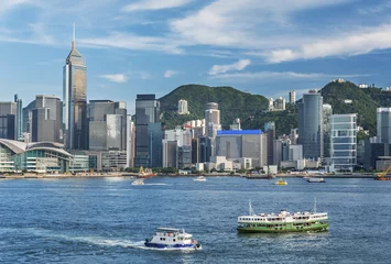 Fotobehang Victoria Harbor of Hong Kong city © leeyiutung