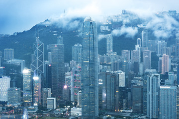 Fototapeta na wymiar Skyline of Hong Kong city in mist