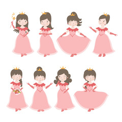 Hand drawing cute princess with a lot of variation