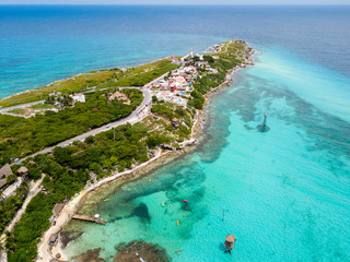 An aerial view of Isla Mujeres in Cancun, Mexico