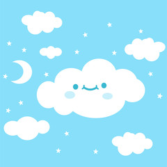 Cute cartoon cloud emotion. Vector illustration.