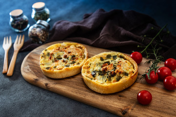 Leek quiche and smoked salmon