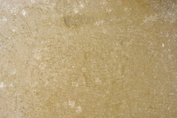 A worn-out reinforced concrete wall of greenish gray on the sunny rays