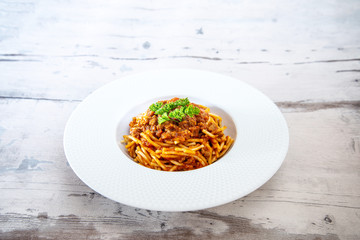 Pasta Bolognese on the table