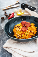 Chicken and chorizo paella with Mussels