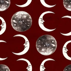 Crédence de cuisine en verre imprimé Gothique Modèle sans couture de cirque. Lune sur fond rouge vintage