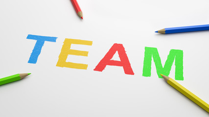 Team Text with Colorful Pencils