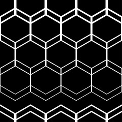 Seamless abstract geometric pattern. Black-and-white figures of hexagons. Textile rapport.