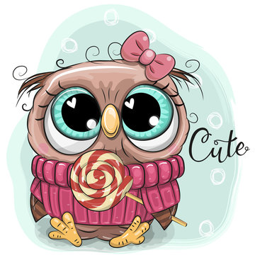 Cute Cartoon Owl with lollipop