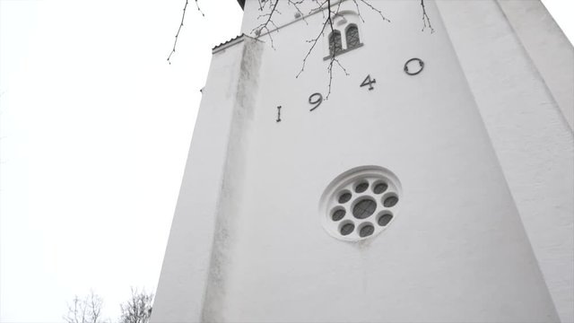 A white church from worm's eye view