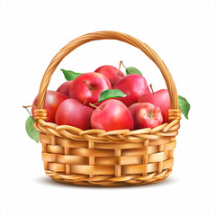 Basket with red apples isolated on white. Vector illustration.