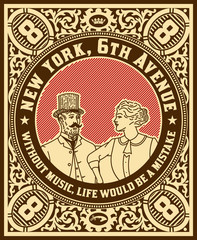 Vintage label with lady and getleman elements